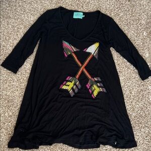 Judith March Black Dress with Vibrant Arrow Pattern